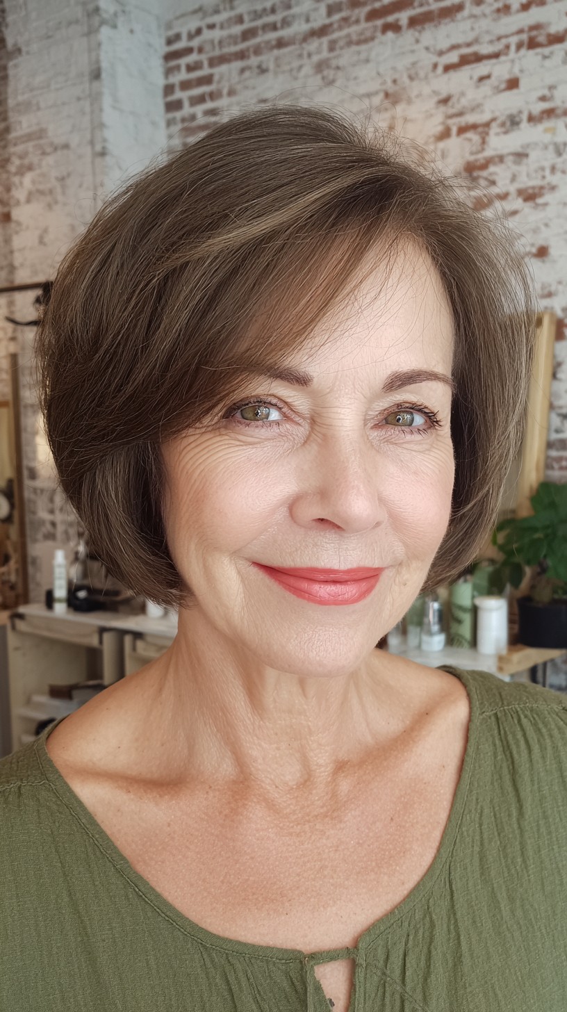 Chic Chocolate Bob with Soft Sweeping Fringe