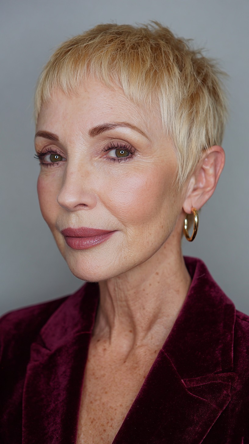 Chic Platinum Blonde Pixie with Textured Top