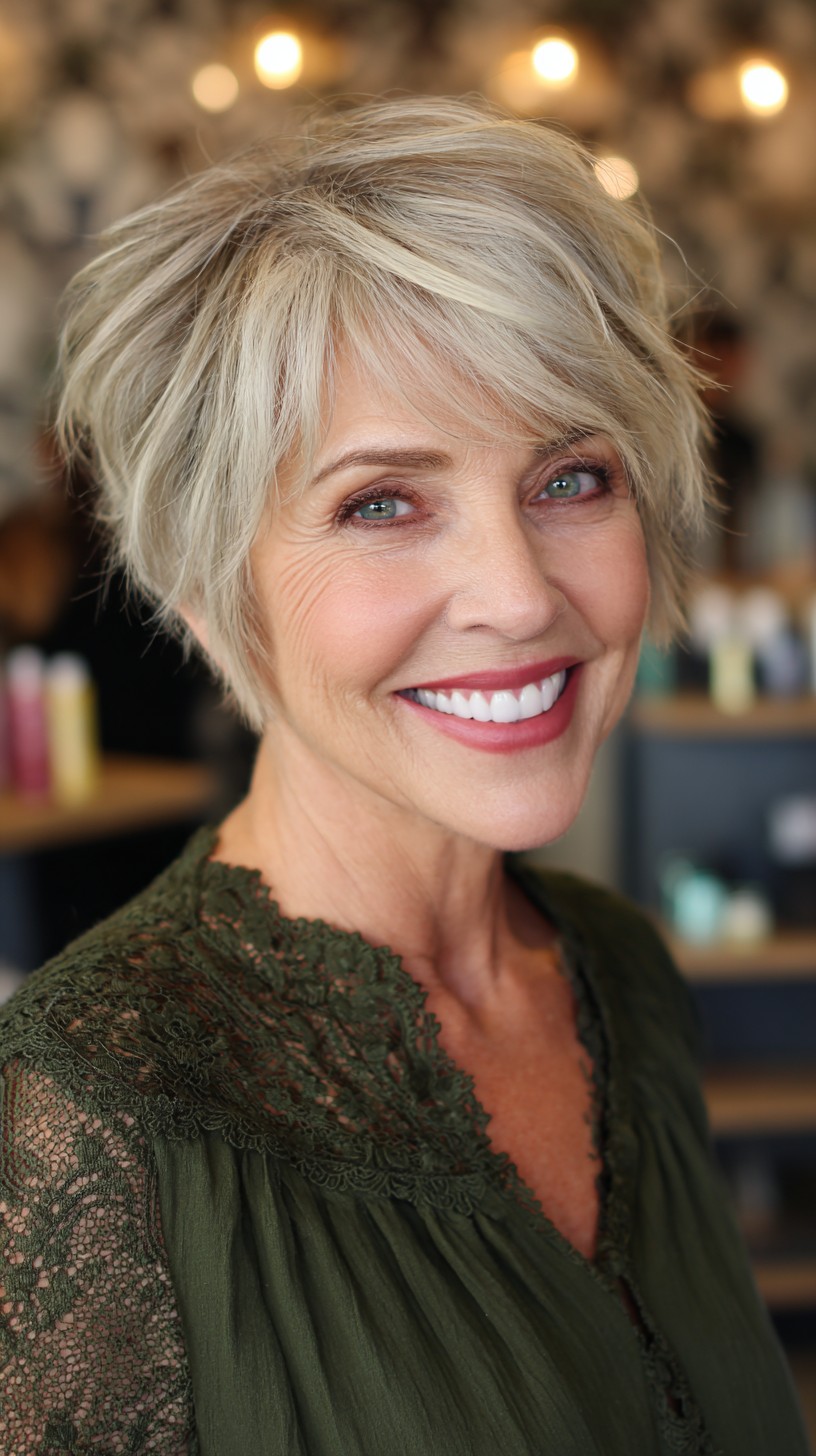 Chic Silver Blonde Pixie with Textured Layers