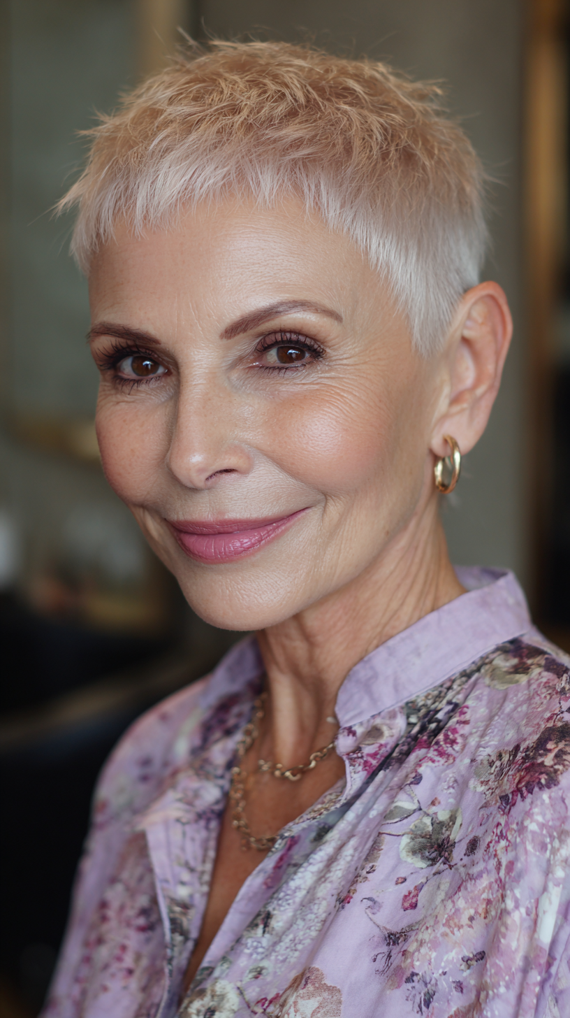 Chic Textured Micro Pixie with Light Highlights