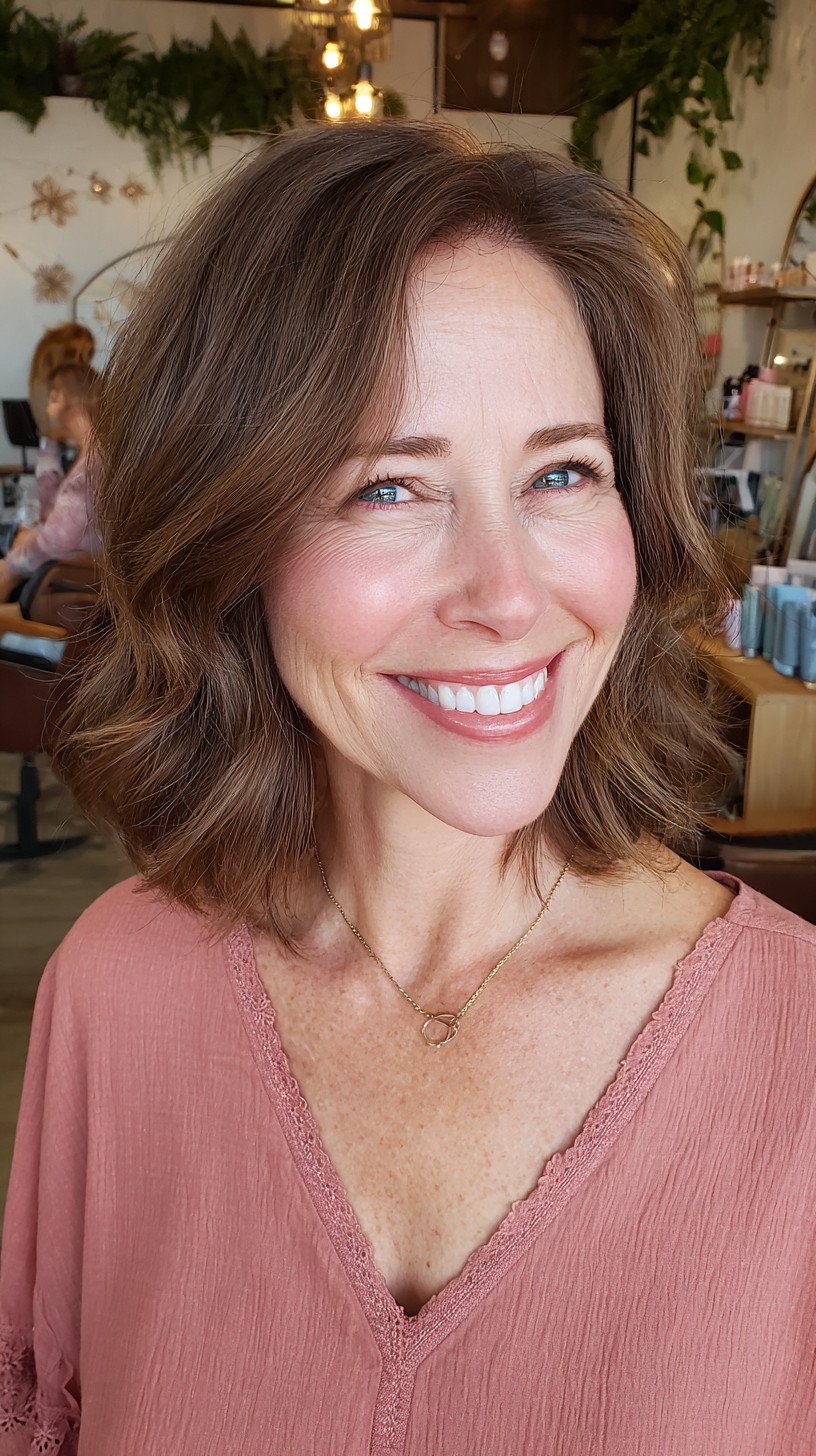 Chic Tumbled Chestnut Waves with Face-Framing Highlights