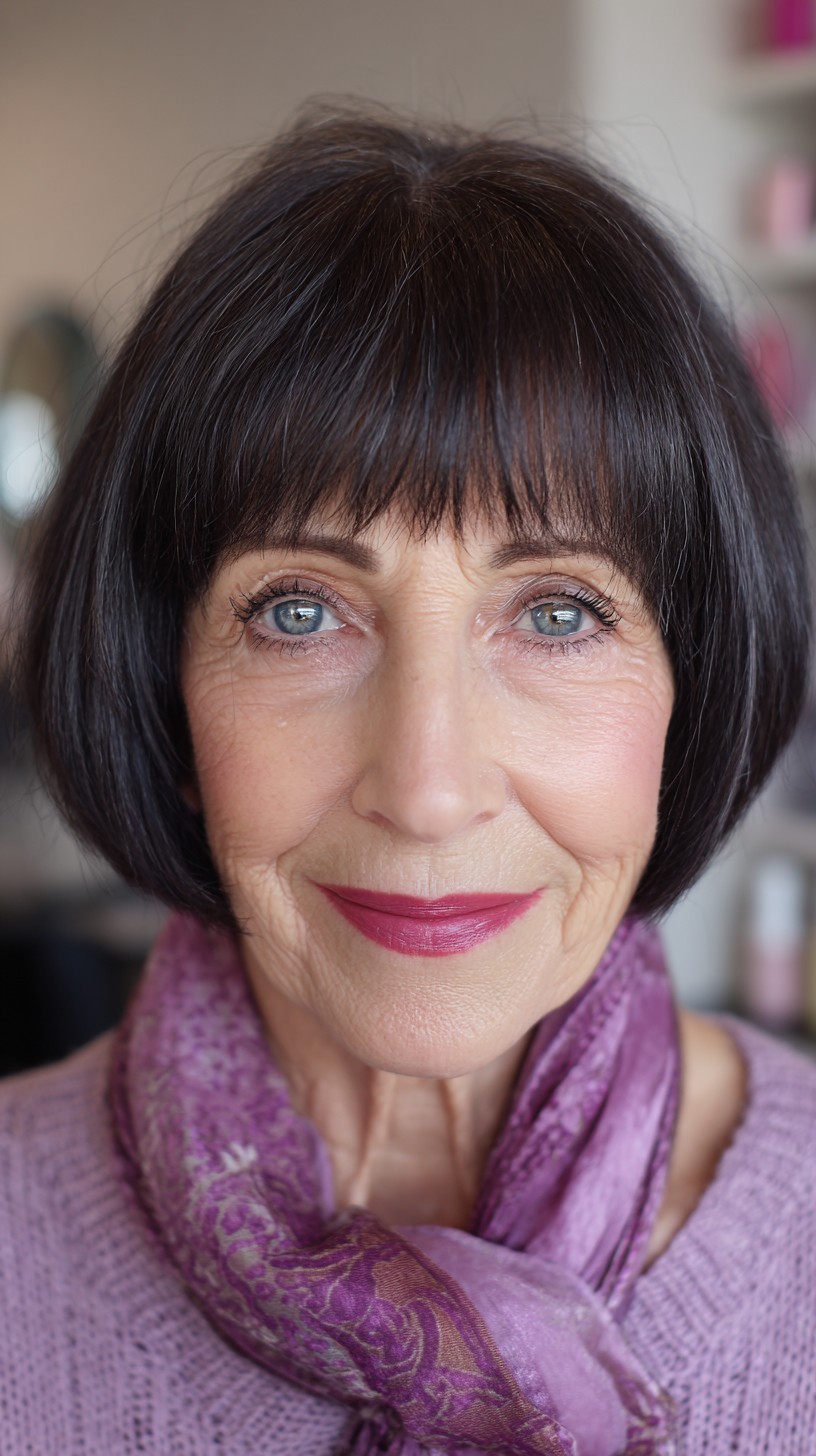 Classic Ebony Bob with Full Bangs