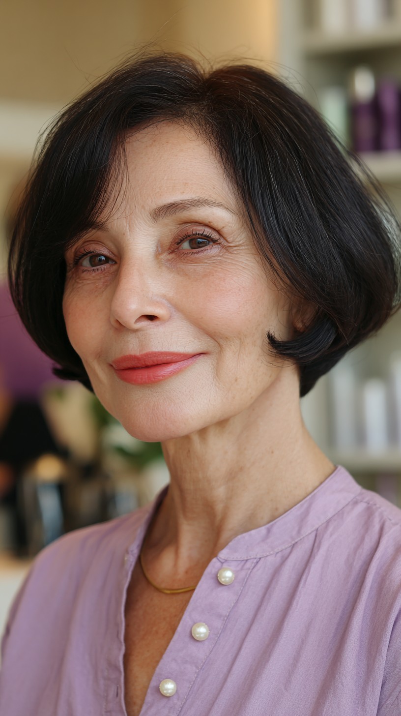 Classic Jet-Black Rounded Bob with Subtle Highlights