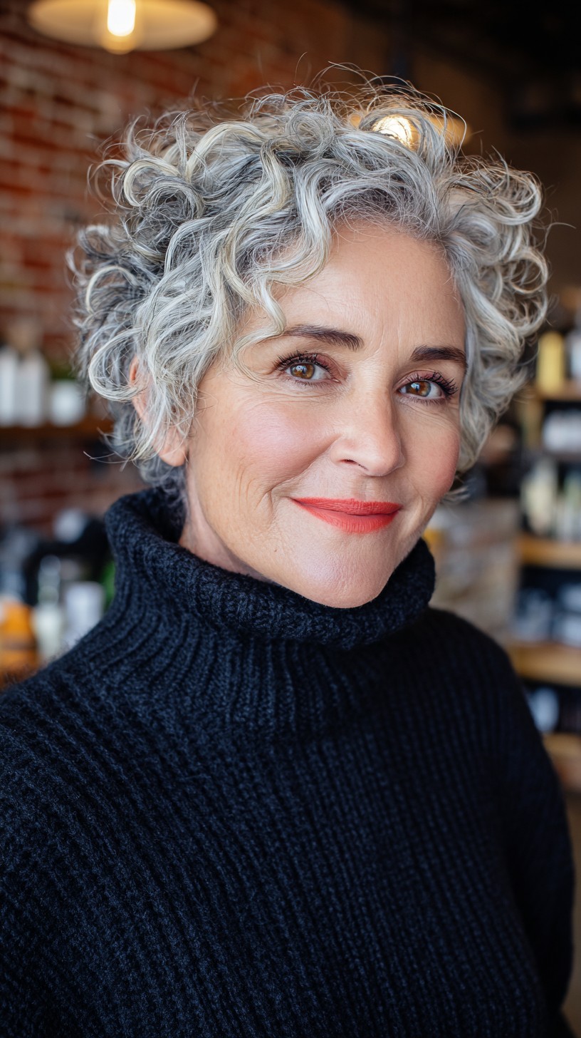 Curly Silver Bob with Natural Roots