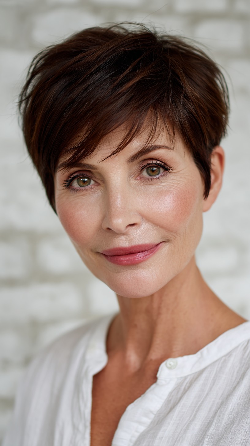 Deep Auburn Textured Pixie with Wispy Bangs