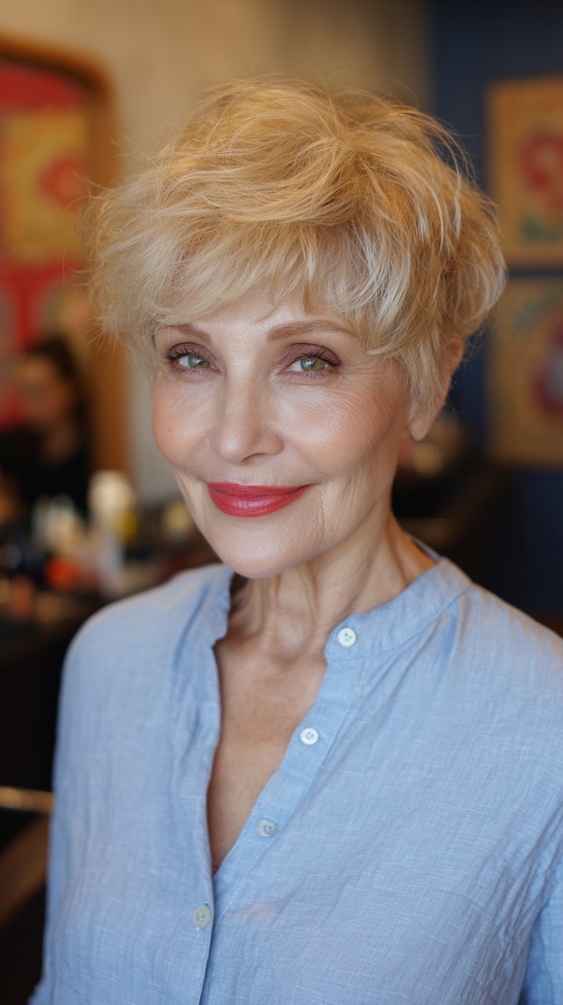 Delicate Golden Layered Pixie for Timeless Elegance