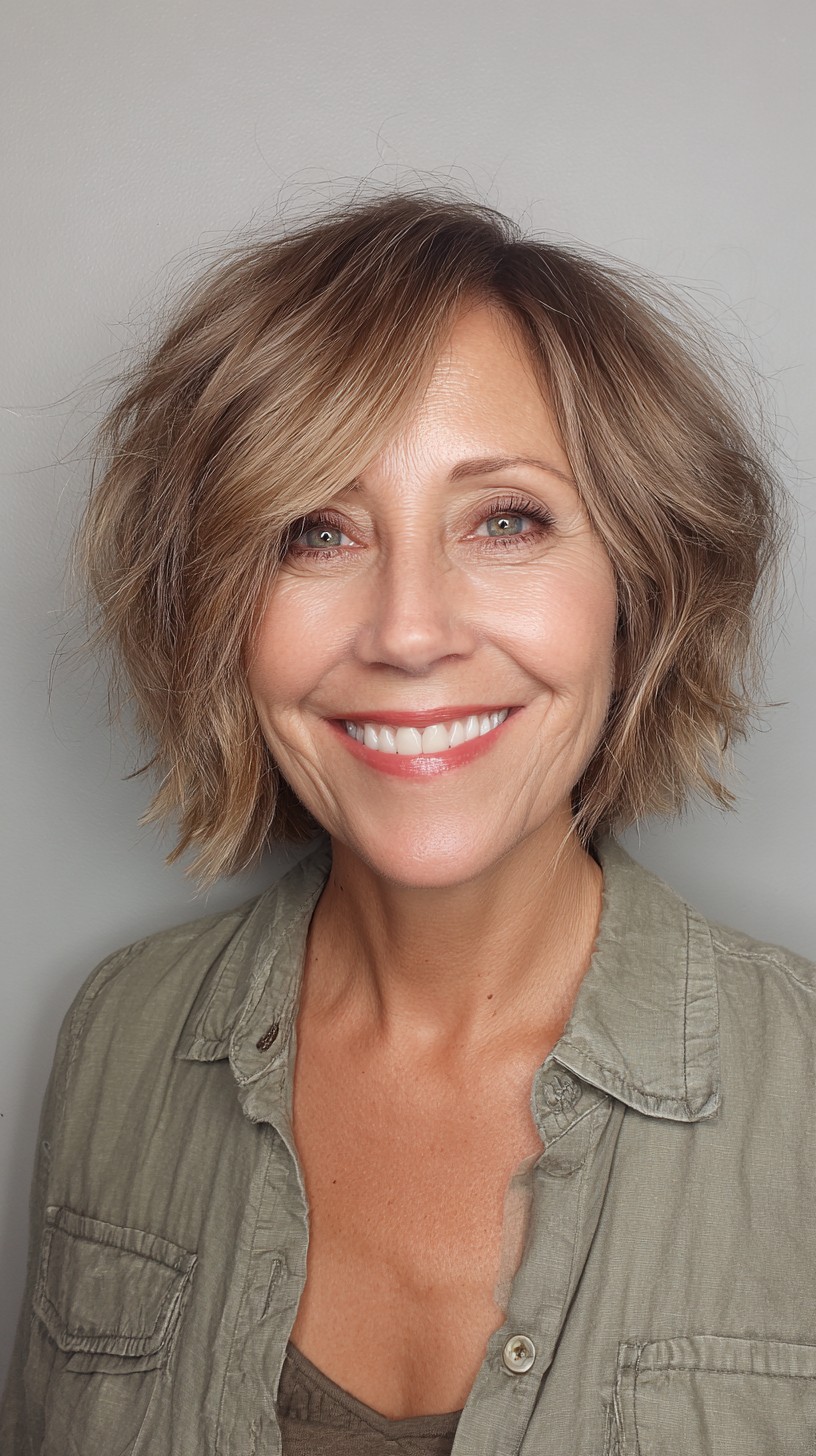 Dynamic Ash Blonde Wavy Bob with Dimension