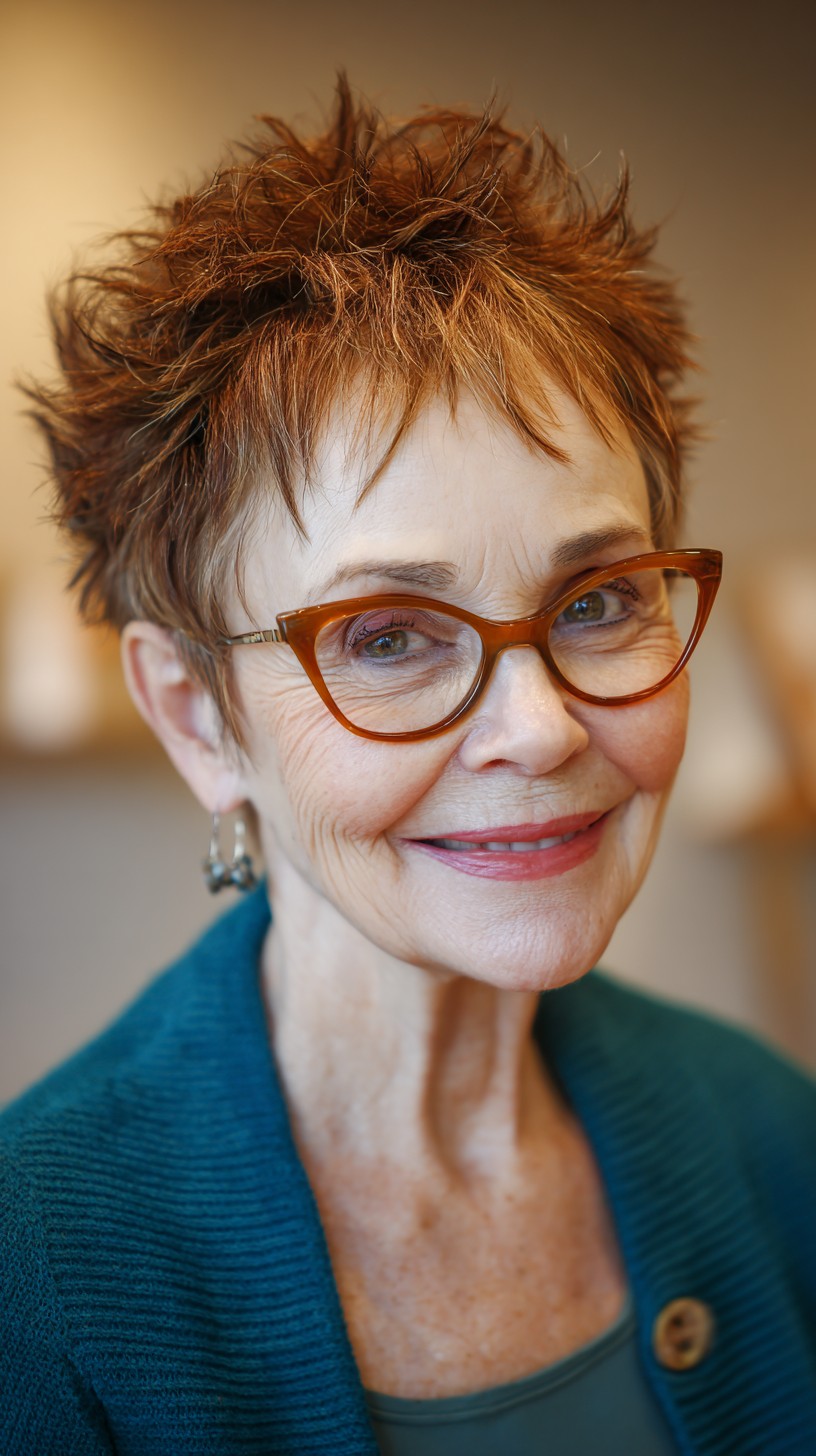 Dynamic Auburn Textured Pixie for Senior Women