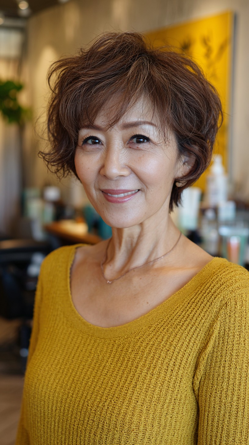 Dynamic Chestnut Swirl Pixie for Elegant Maturity