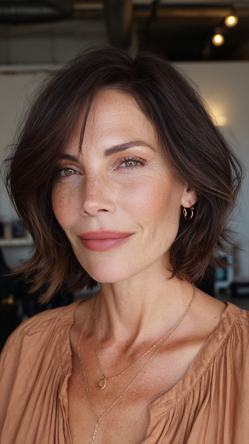 Dynamic Chestnut Textured Bob with Natural Flow