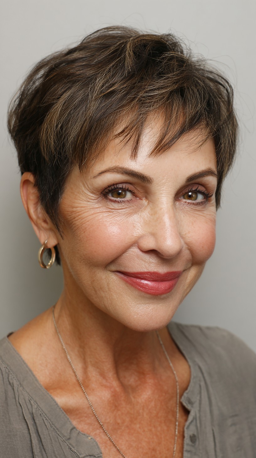 Dynamic Tousled Brunette Pixie