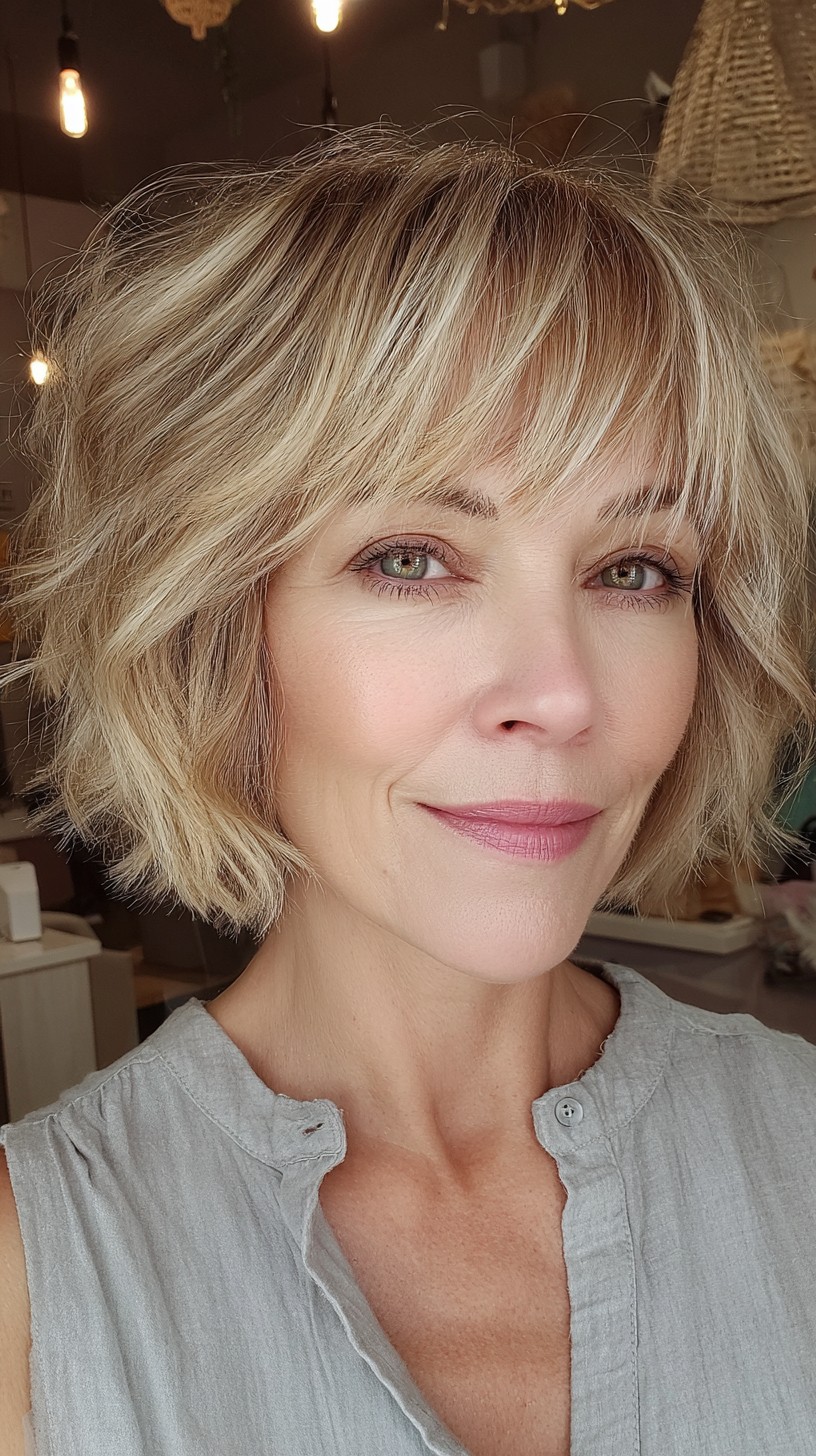 Effortless Golden Layered Bob with Natural Roots