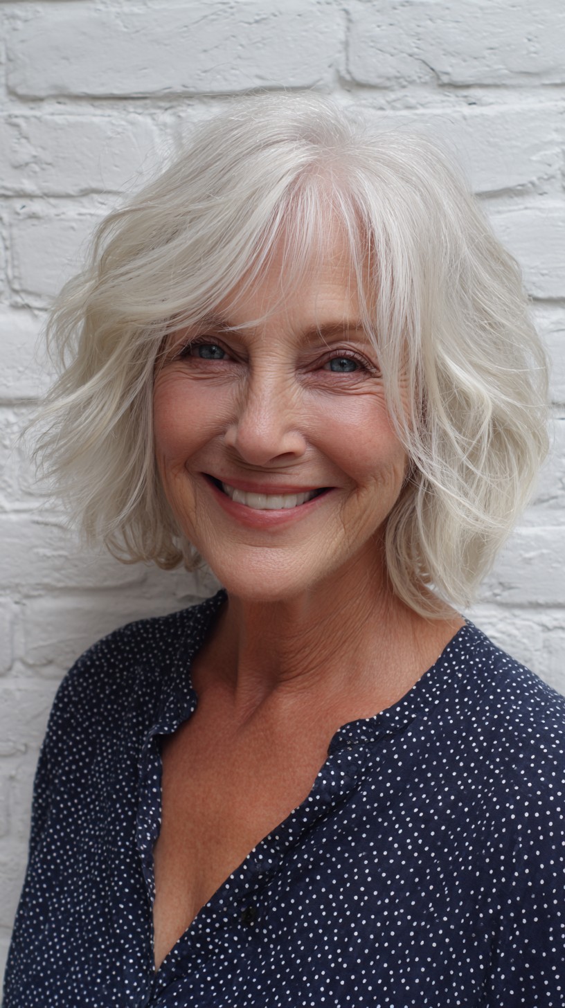 Effortless White Layered Shag for Women Over 70