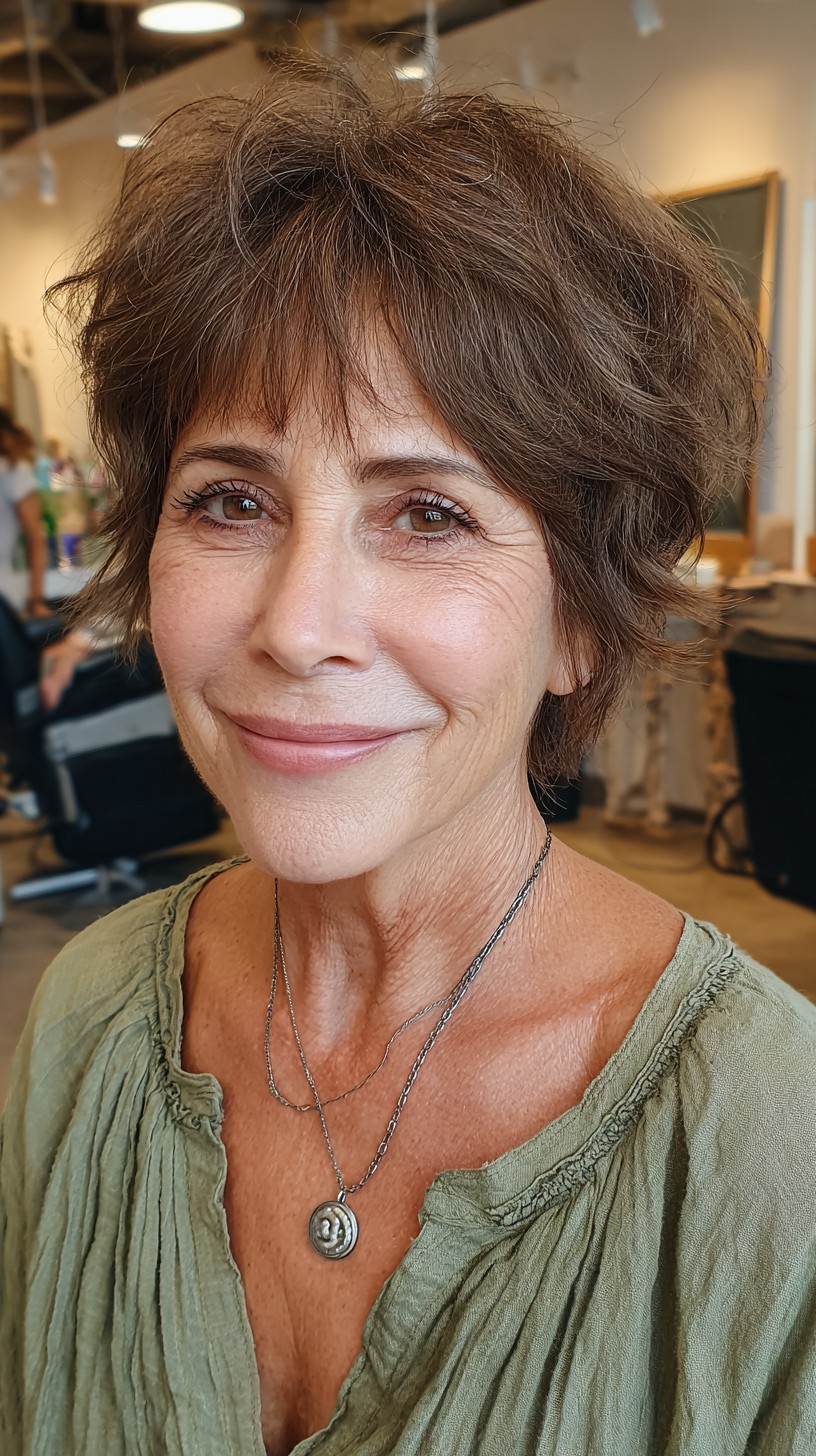 Effortlessly Stylish Tousled Brunette Crop