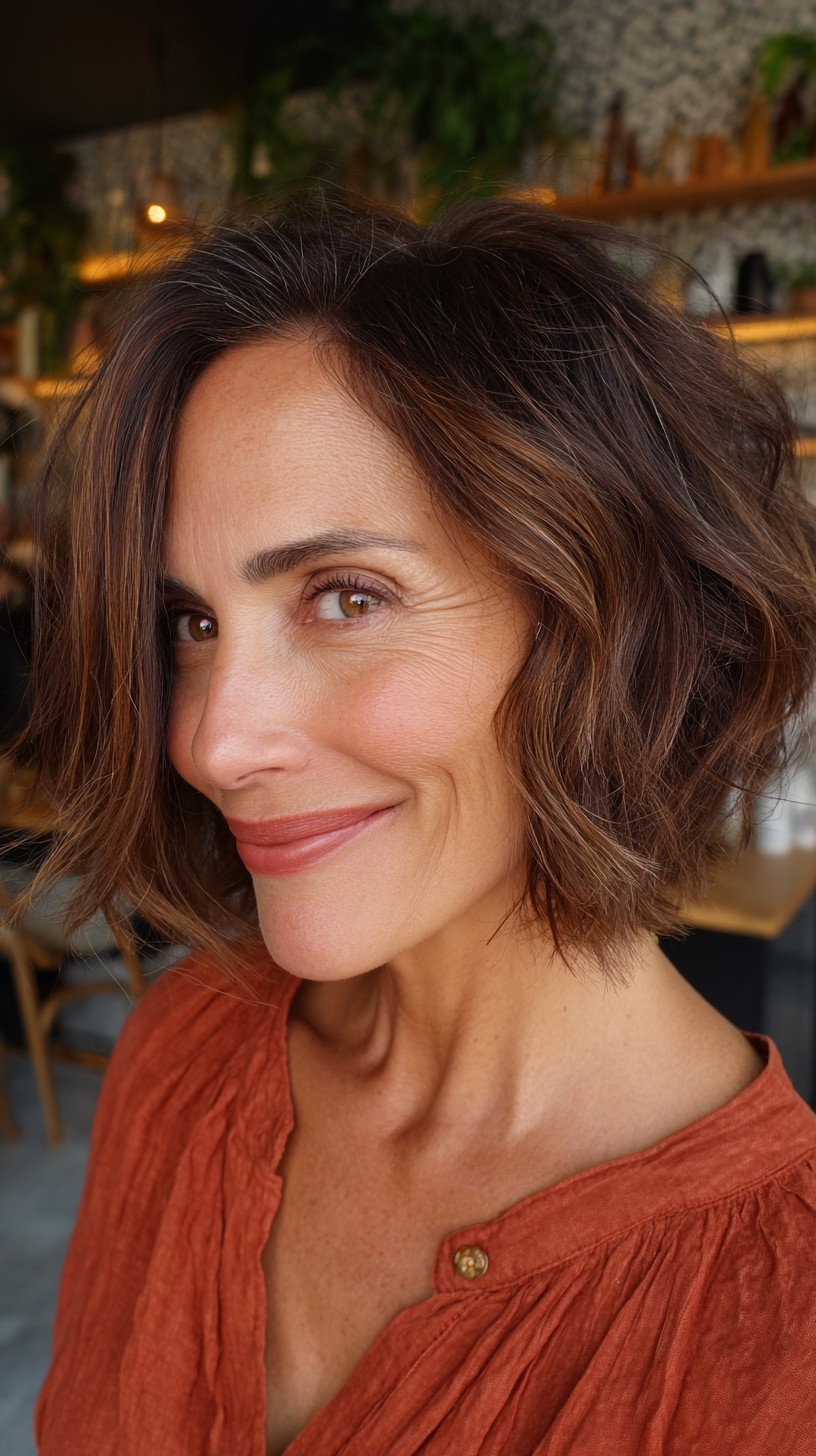 Effortlessly Tousled Chestnut Bob