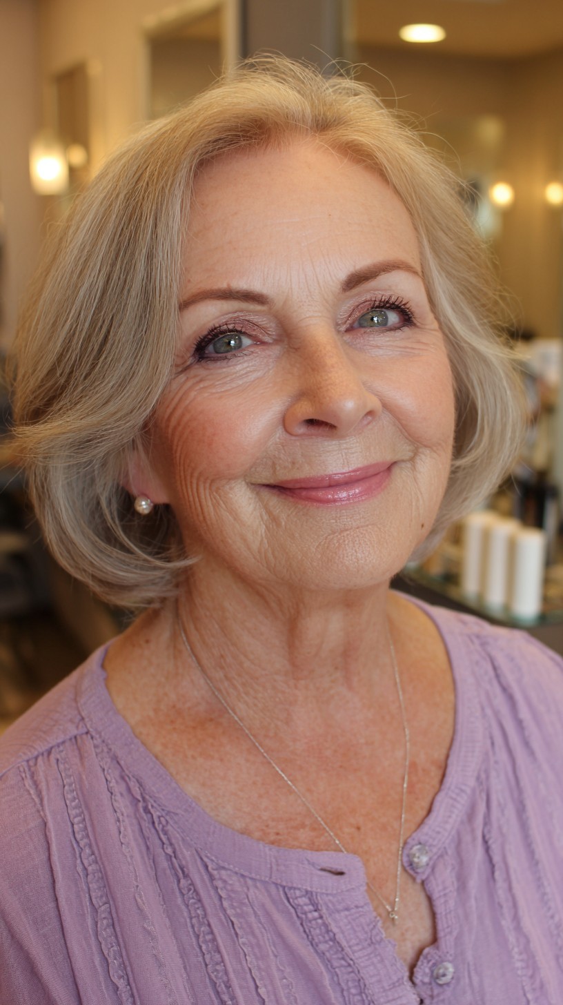 Elegant Ash Blonde Layered Bob for Mature Faces