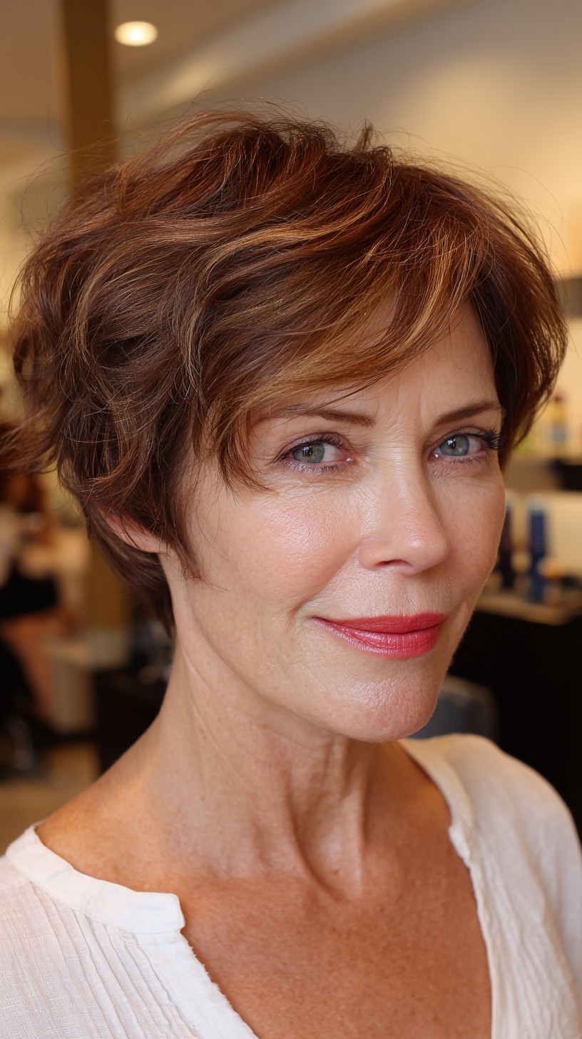 Elegant Auburn Shag with Soft Waves for Mature Women