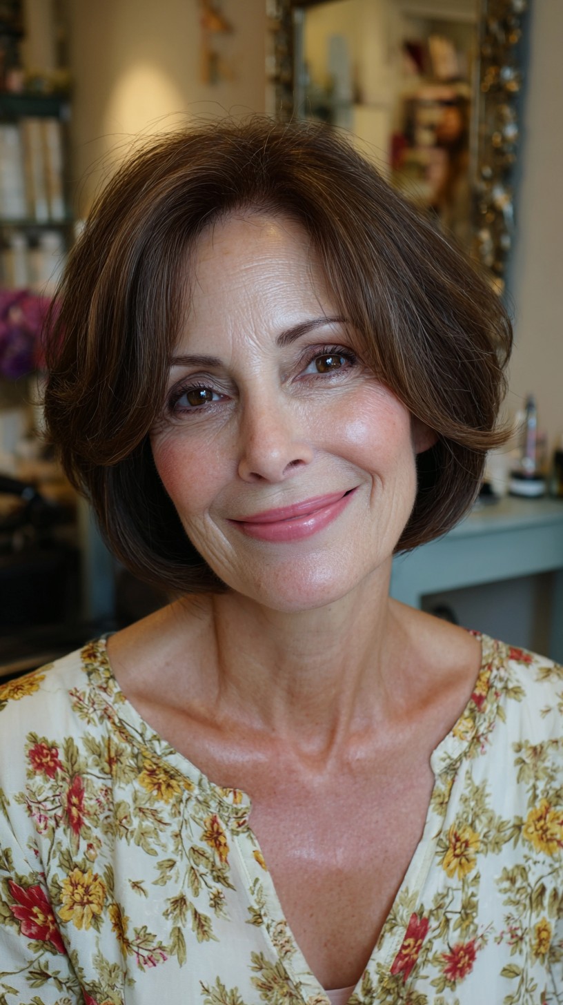 Elegant Chestnut Bob with Soft Side Sweep