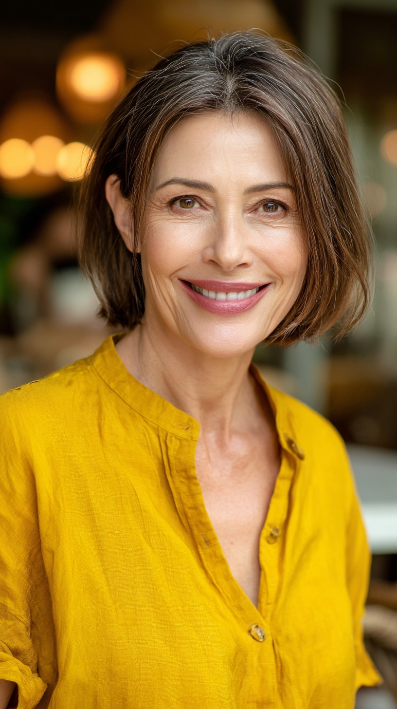 Elegant Chestnut Bob with Subtle Waves