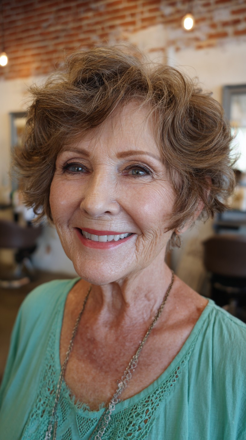 Elegant Cinnamon-Spice Curled Shag for Women Over 70