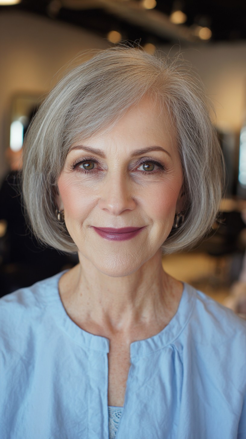 Elegant Silver Rounded Bob with Textured Edges