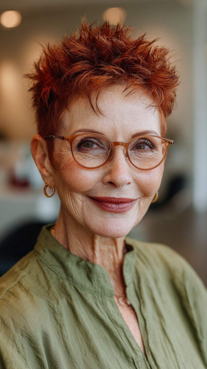 Fiery Auburn Textured Spiky Cut for Mature Adults