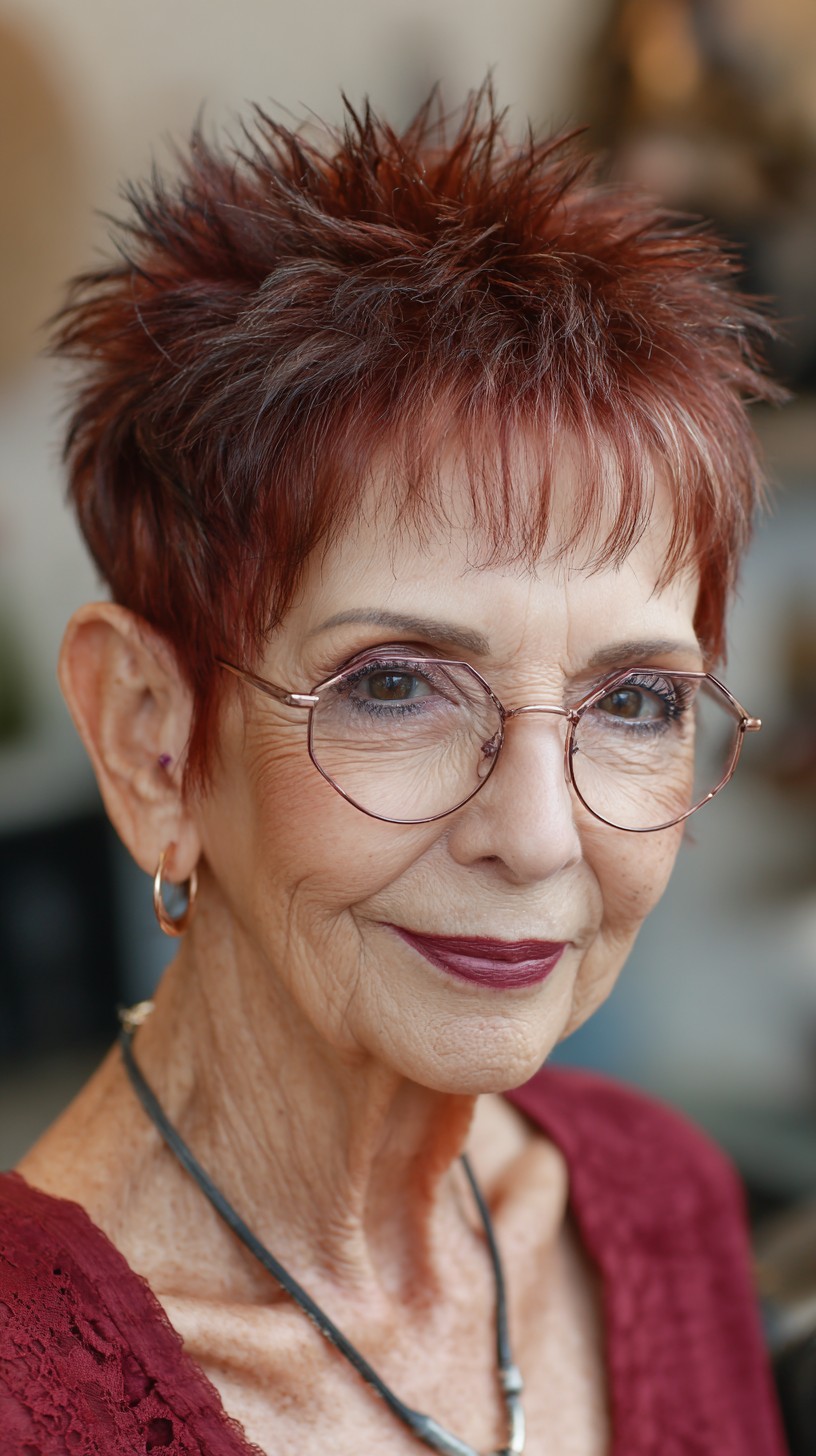Fiery Red Spiky Cut for Visionary Seniors