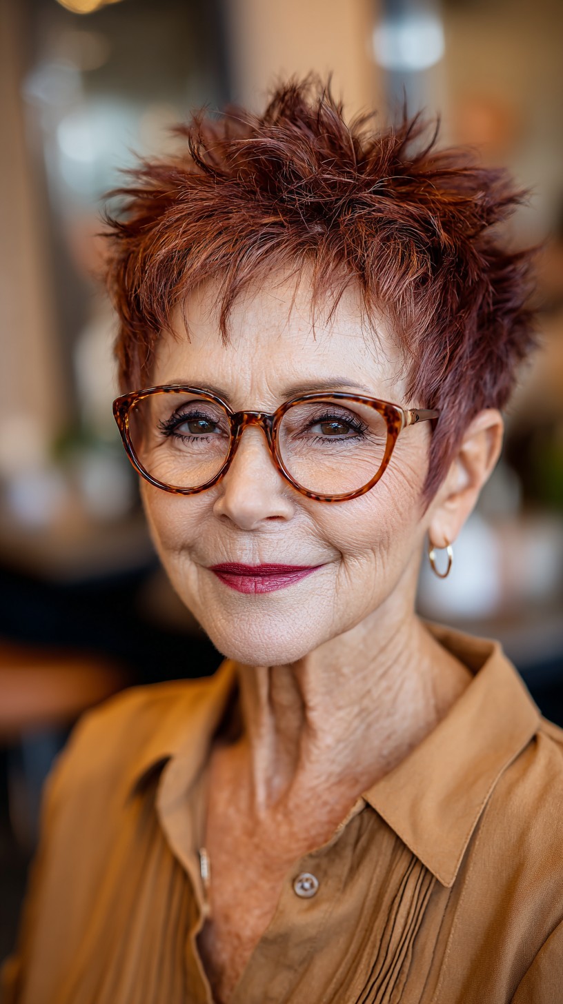 Fiery Rust-Toned Spiky Cut for Women Over 70