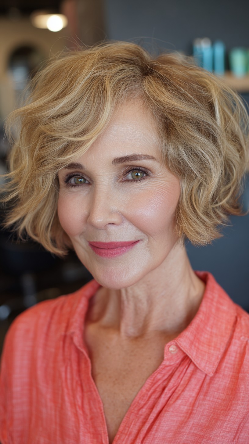 Golden Blonde Wavy Bob with Lush Volume