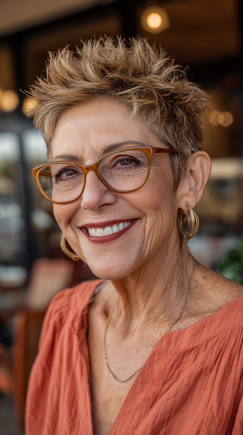 Golden-Tinged Spiky Pixie for Women Over 70
