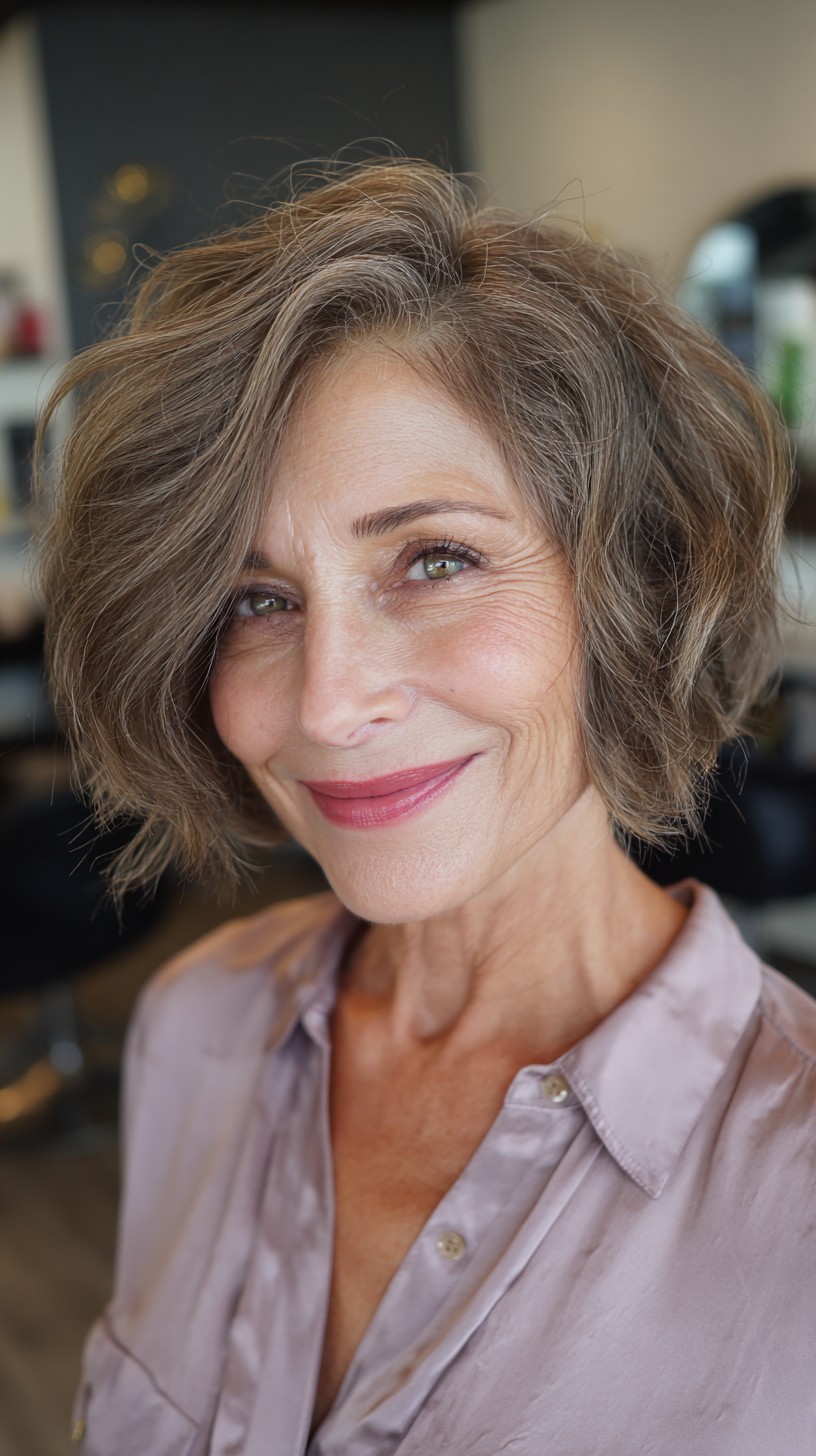 Light Ash Brown Wavy Bob with Textured Ends
