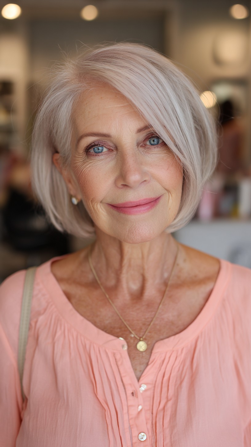 Light Silver Layered Bob with Gentle Waves
