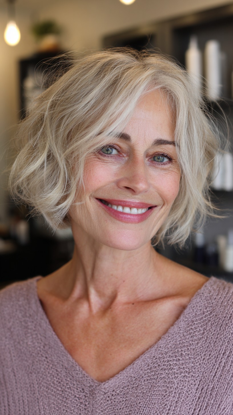 Lightly Textured Silver Bob with Undone Waves