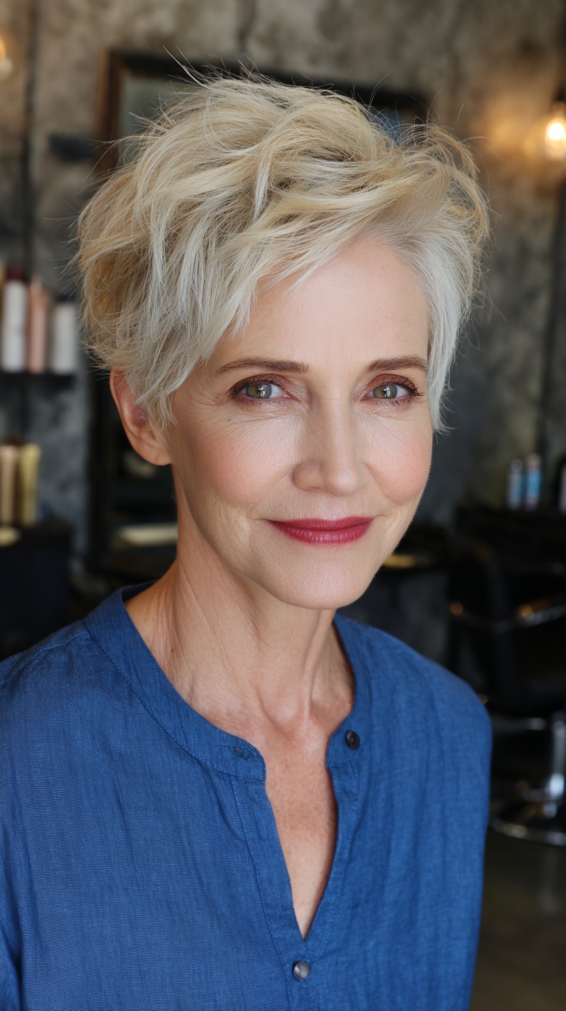 Luminous Blonde Textured Crop for Mature Women