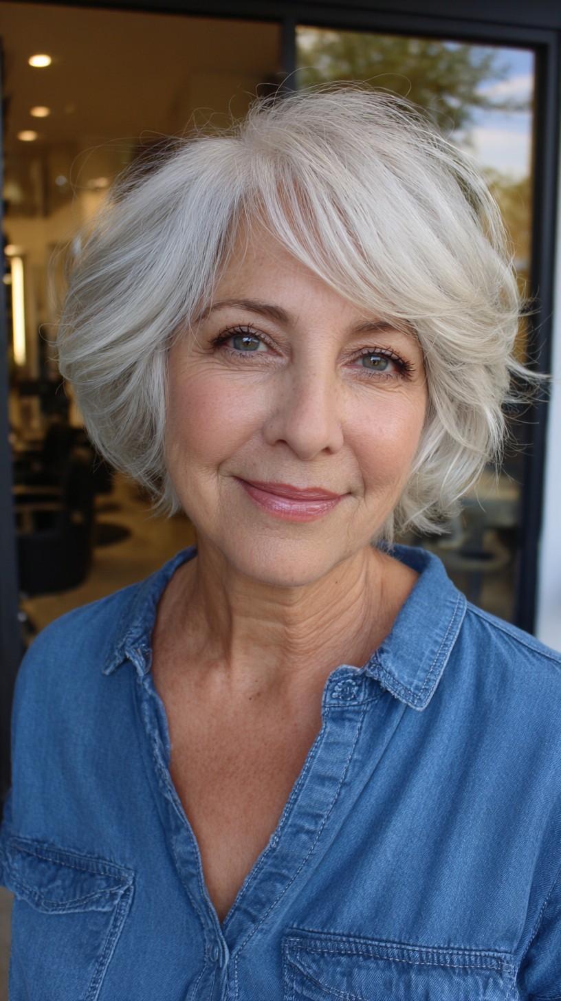 Luminous Silver Voluminous Bob with Soft Waves