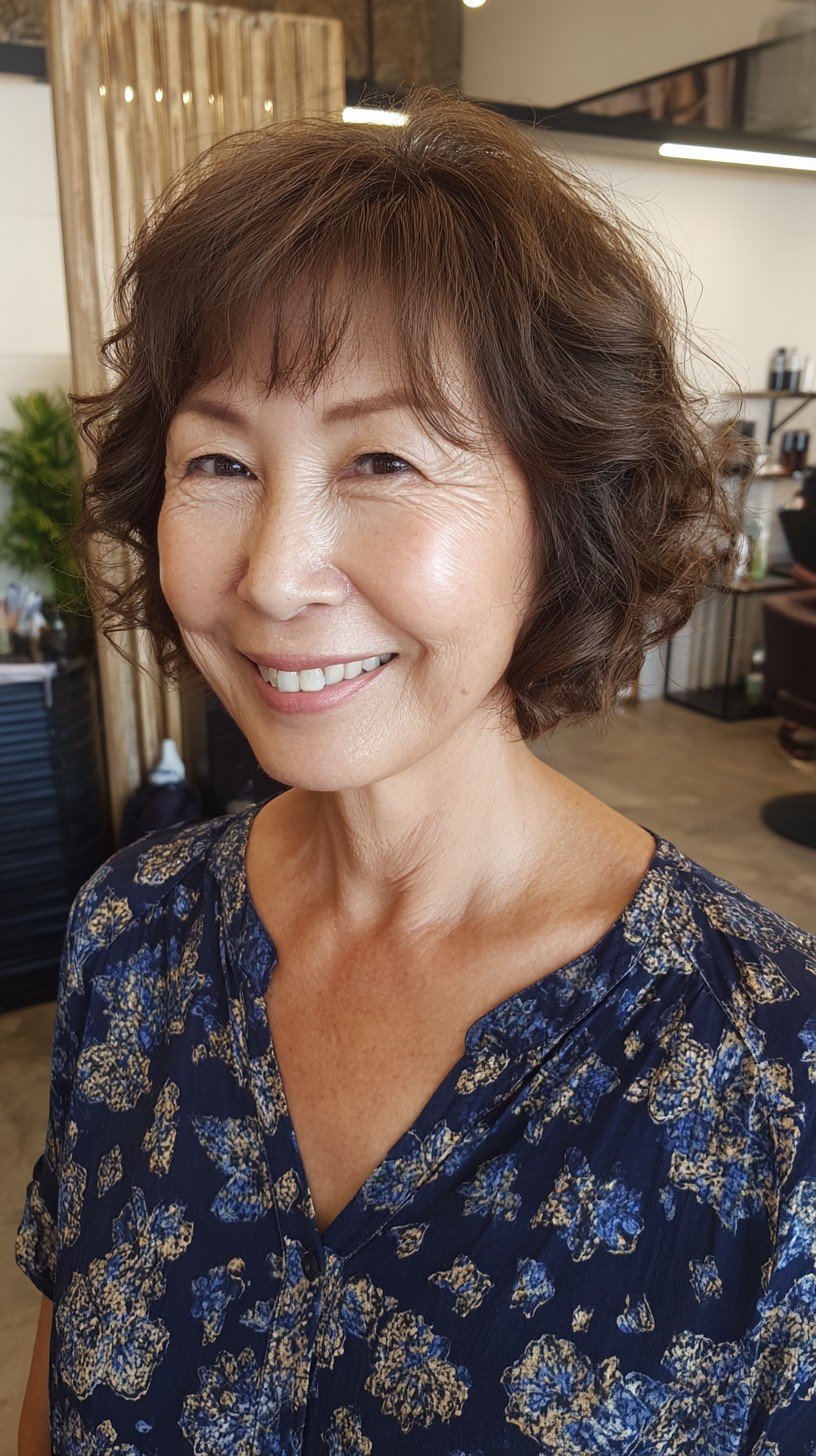 Natural Chestnut Waves with Soft Fringe for Seniors