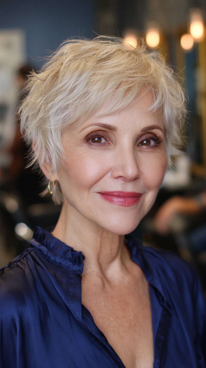 Platinum Blonde Textured Pixie with Soft Layers