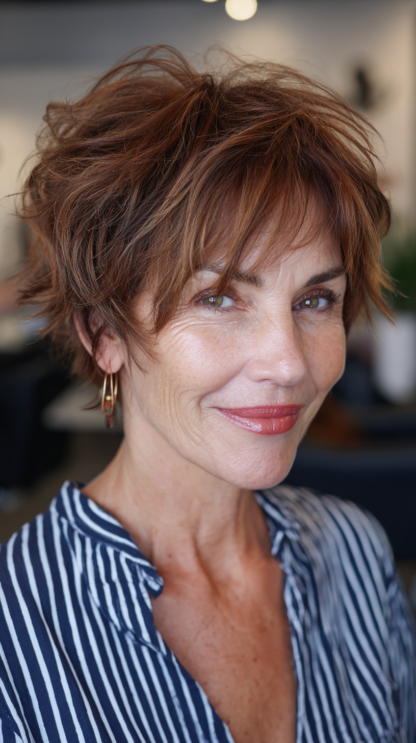 Playful Auburn Pixie with Wispy Bangs