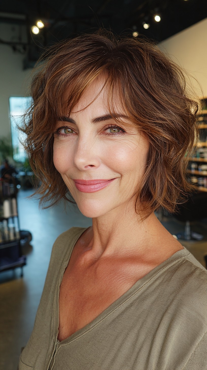 Playful Auburn Waves with Feathered Bob
