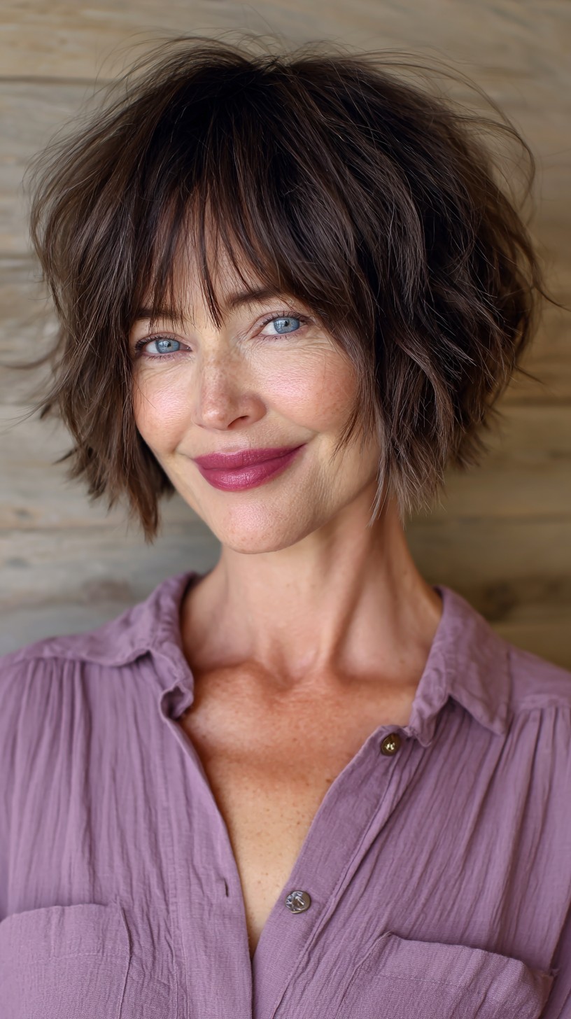 Playful Chocolate Waves with Feathered Fringe
