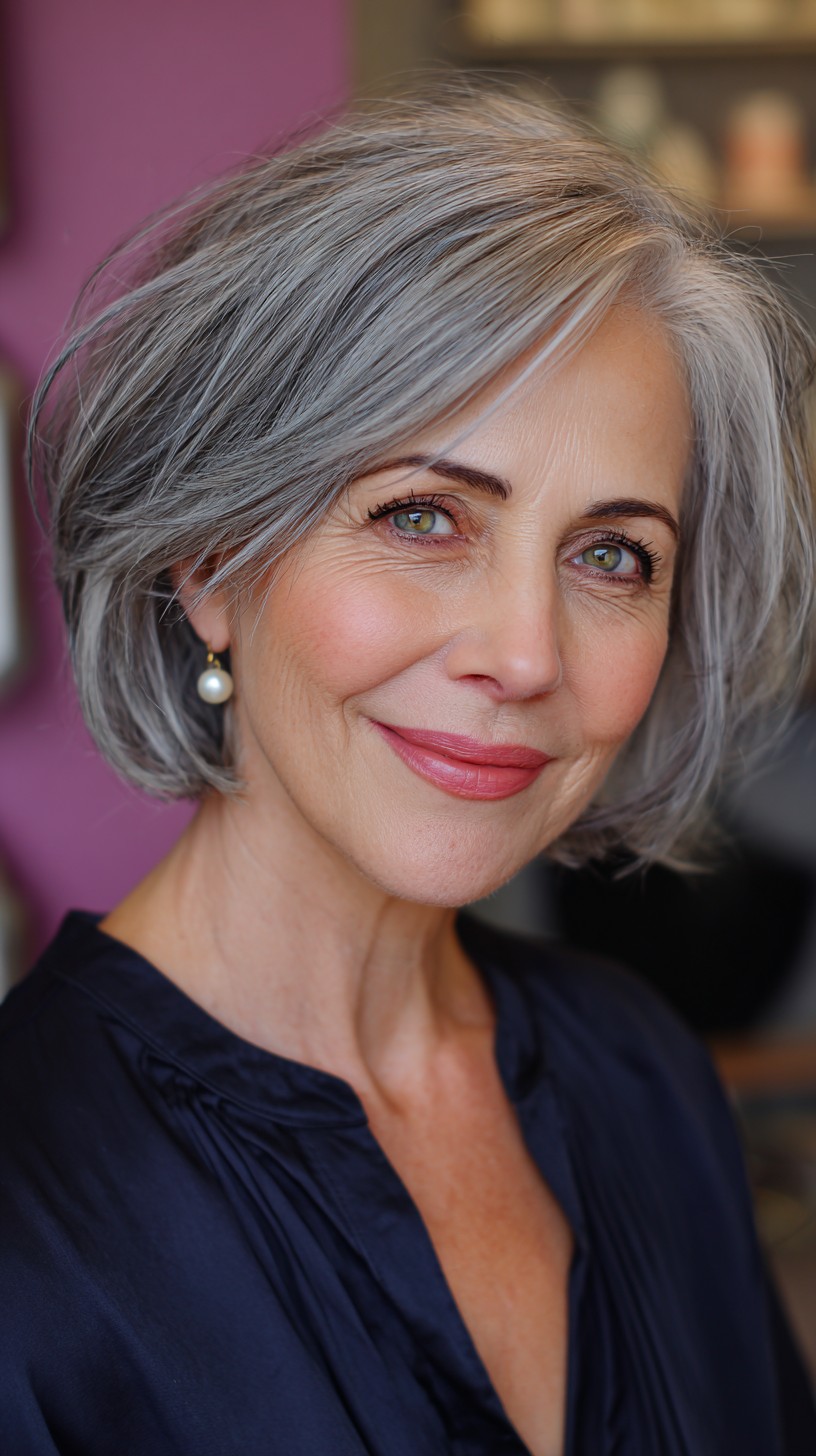 Polished Silver Side-Swept Bob