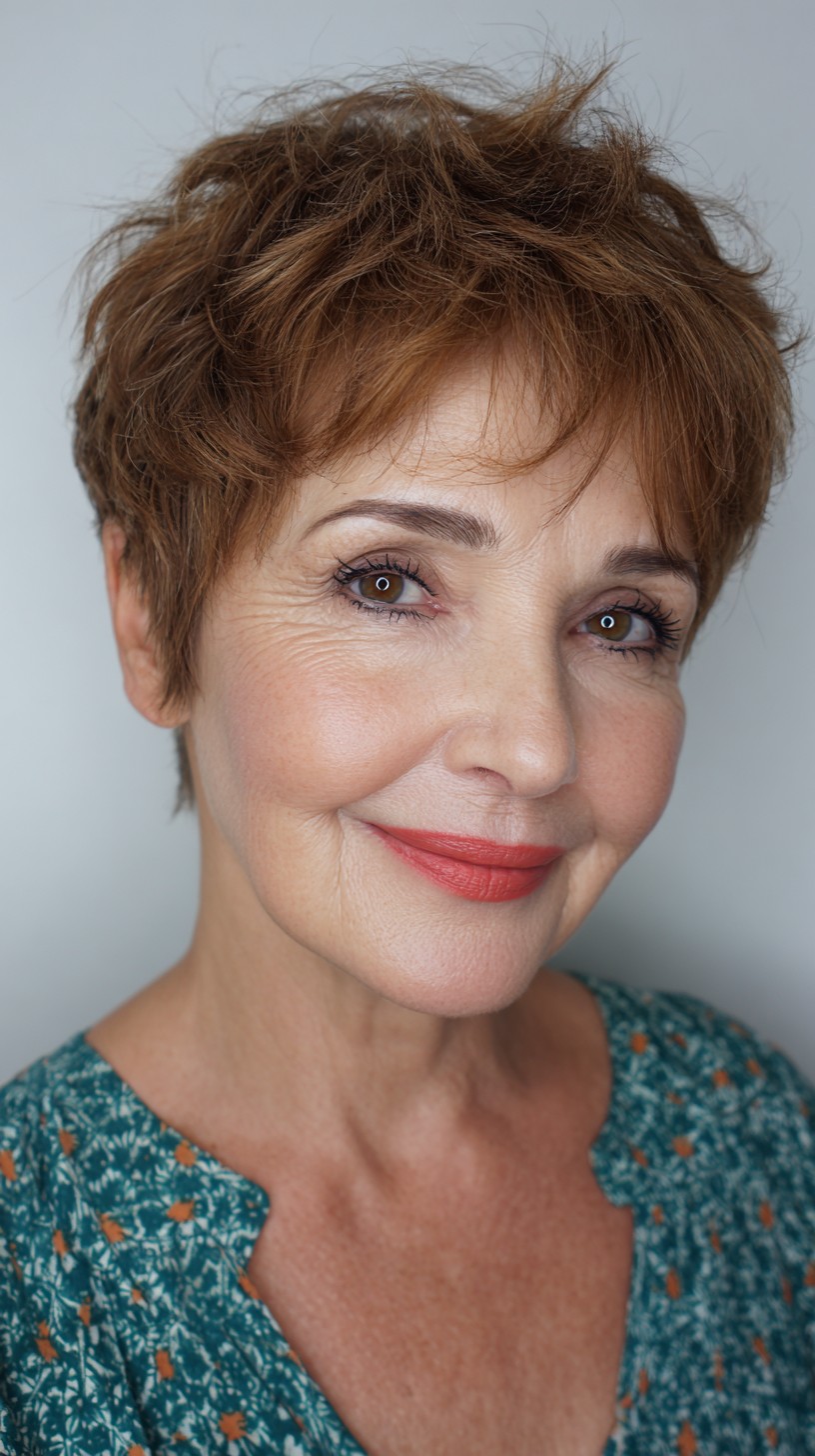Rich Auburn Textured Pixie with Dynamic Volume