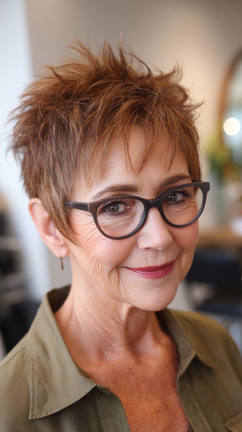 Rustic Copper Spiky Cut for Fashion-Forward Seniors