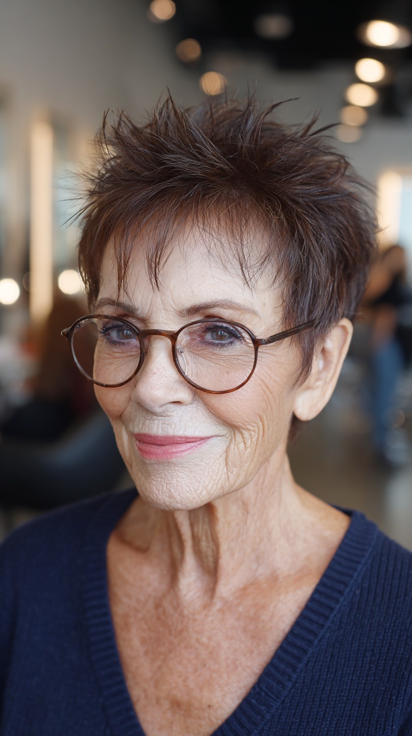 Sharp Chestnut Spiky Cut for Elegant Seniors