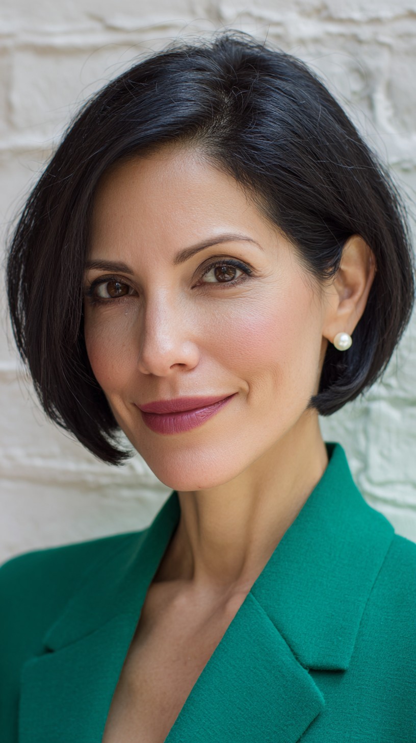 Sleek Jet-Black Bob with Side Part