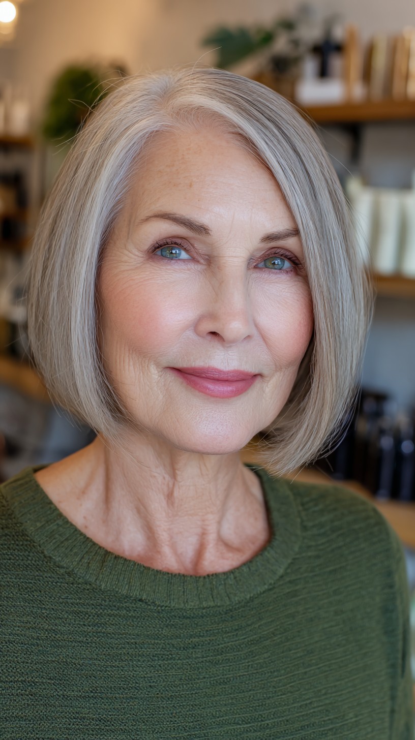 Sleek Silver Bob with Face-Framing Layers