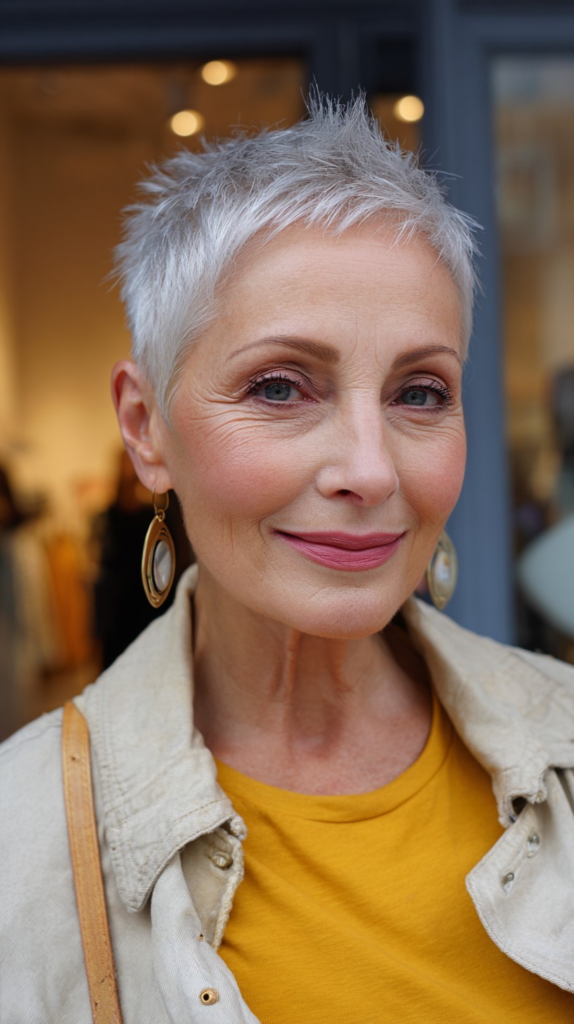 Sleek Silver Pixie with Edgy Textured Top