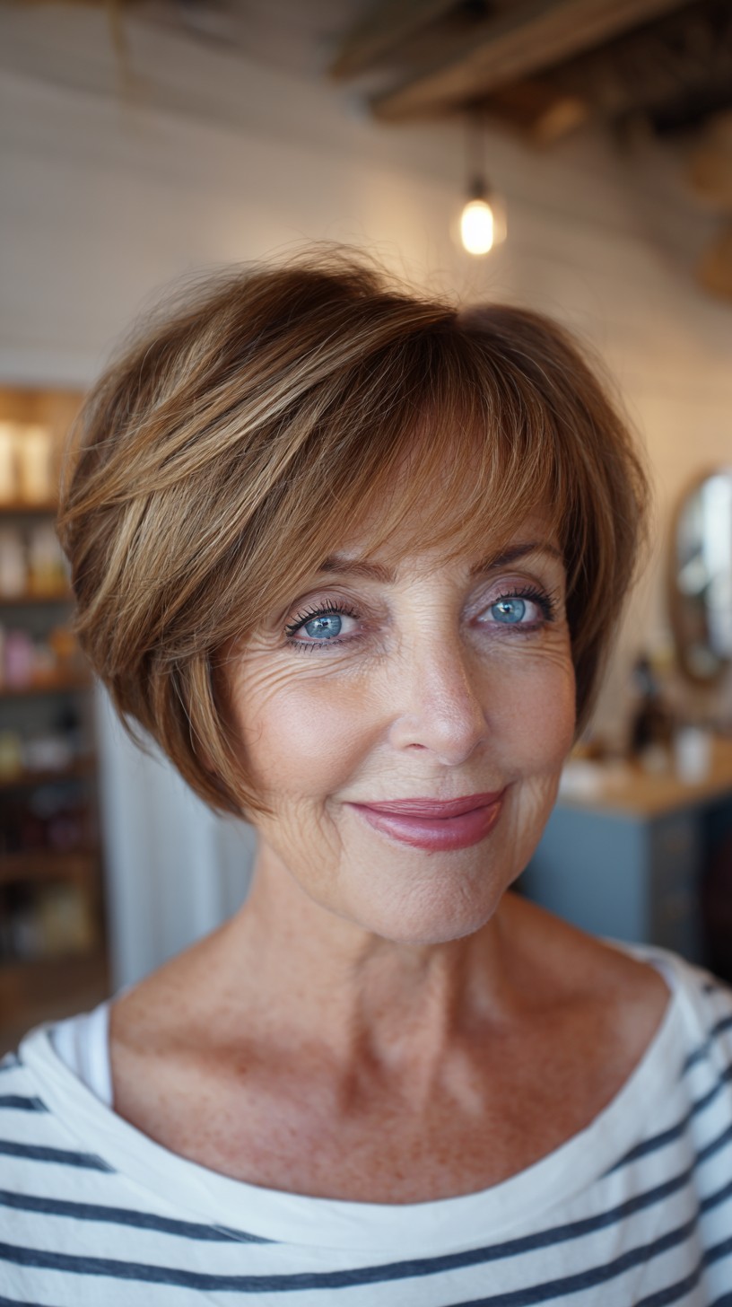 Soft Caramel Swirls in a Tousled Layered Bob