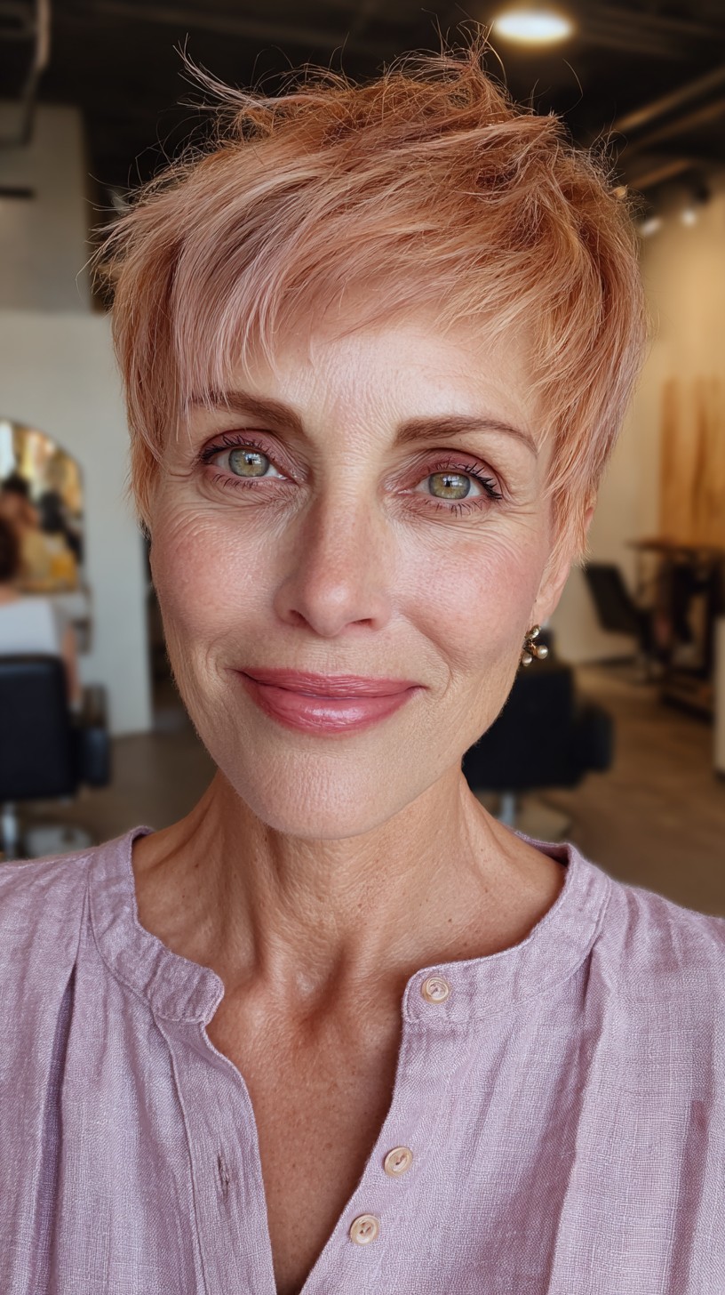 Soft-Copper Textured Pixie with Feathered Layers
