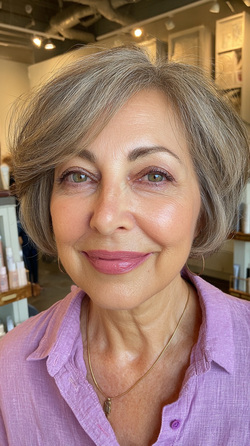 Soft Silver Layered Bob for Fine Hair